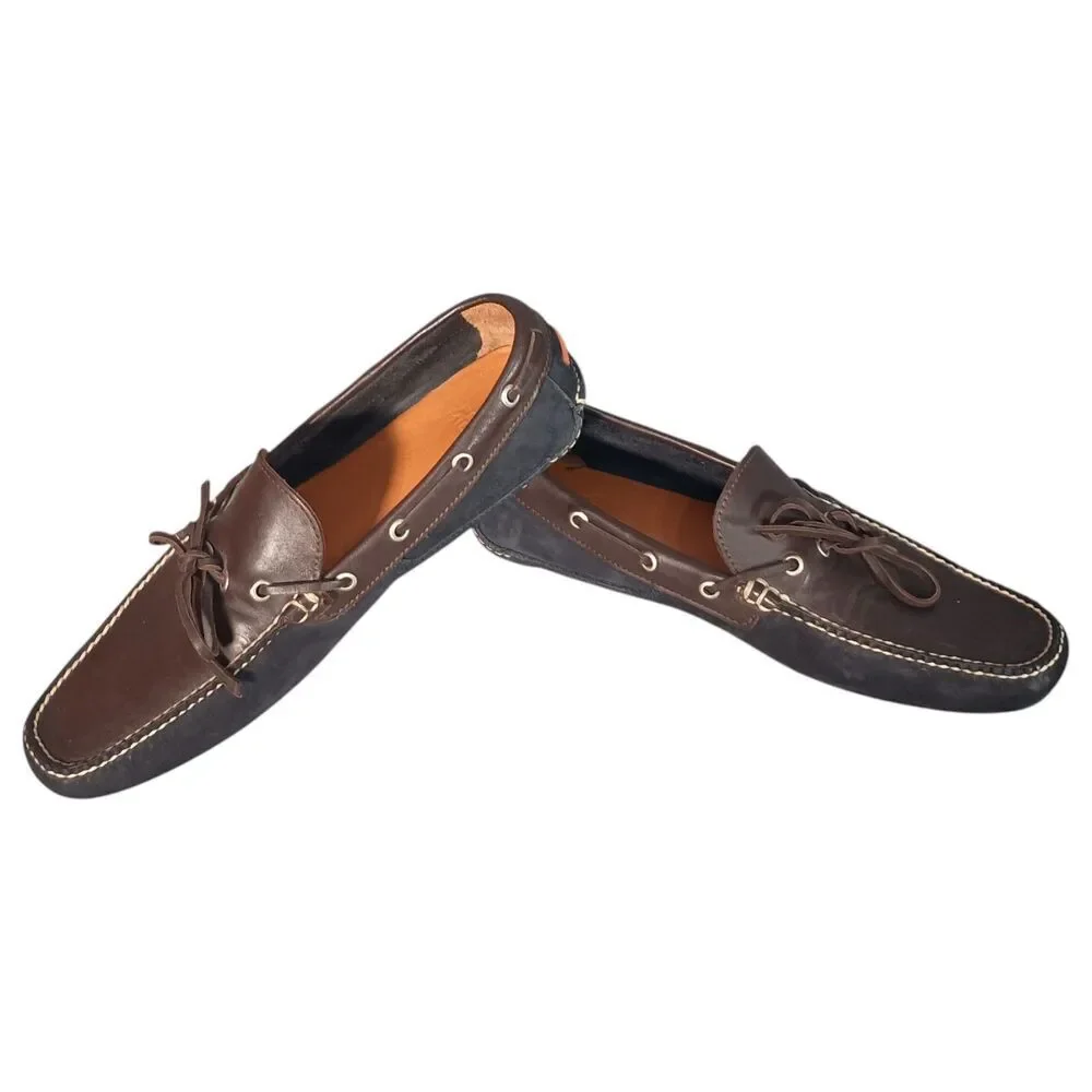 Peter Millar Brown Driver Loafer Moccasin Casual Shoe Mens 9 Brown Blue Leather